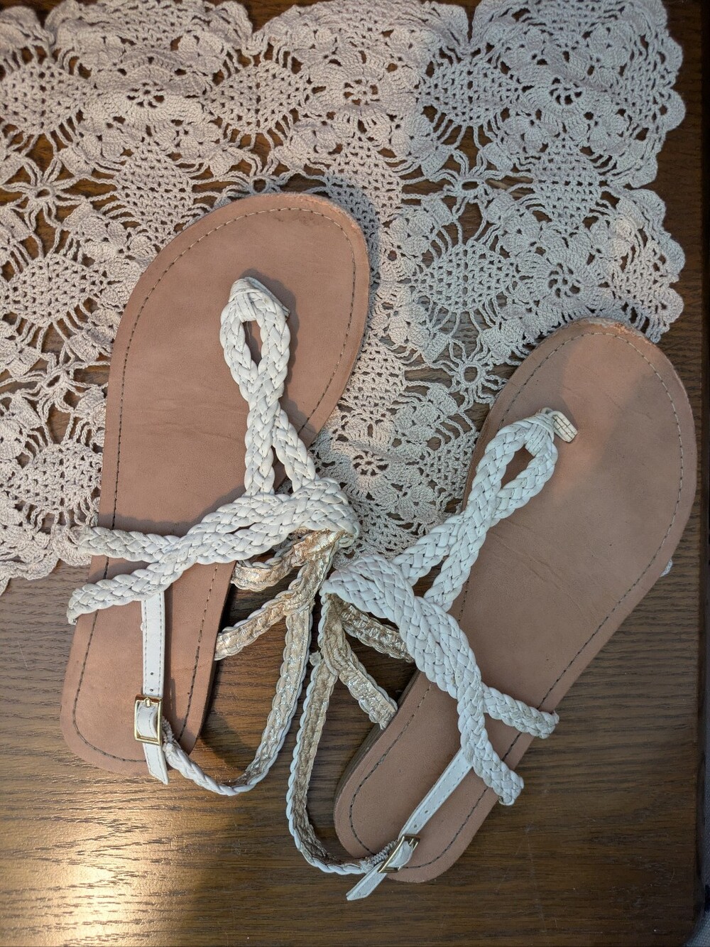 3/$12💚White Braided Strap Flat Sandals